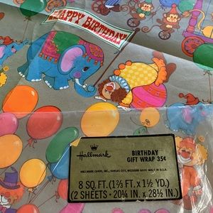Antique Hallmark Birthday Giftwrap - Zoo Theme 1PC
